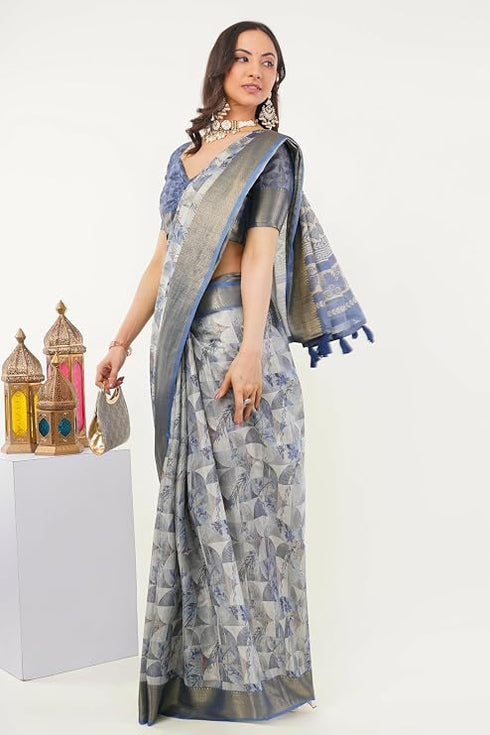 Vasthrlay Grey2 Polyester Saree With Unstitched Blouse Piece