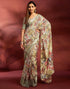 Vasthrlay Printed Jacquard Beige Saree With Unstitched Blouse Piece
