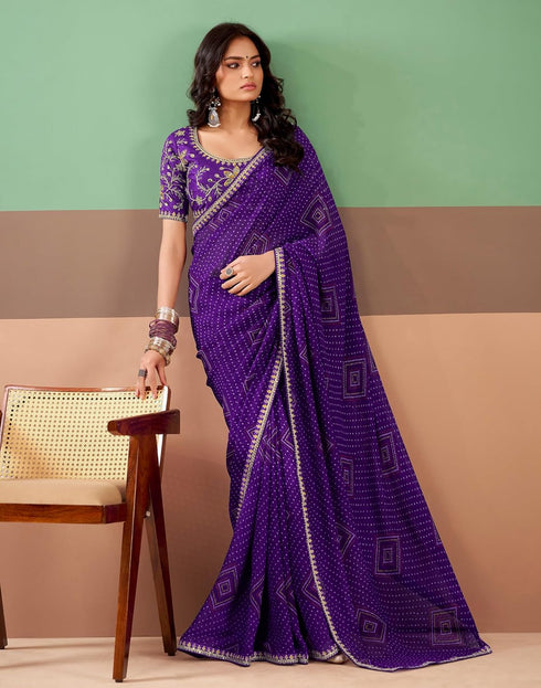Vasthrlay Georgette Embroidery Unstitched Dark Green Saree