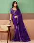 Vasthrlay Georgette Embroidery Violet Saree With Unstitched Blouse Piece