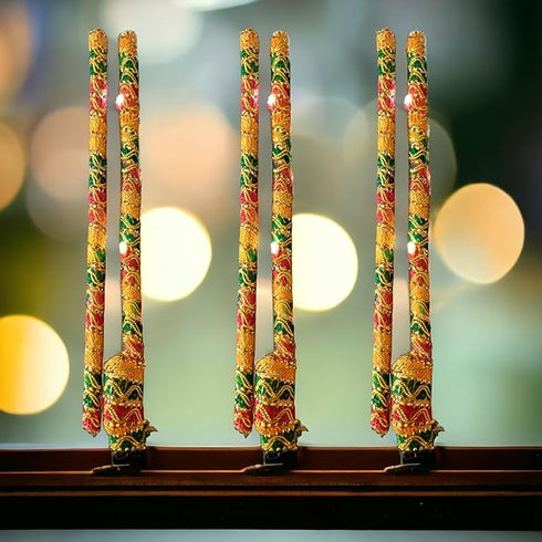 Saudeep India Brocade Lace Decorated Wooden LED Dandiya Sticks