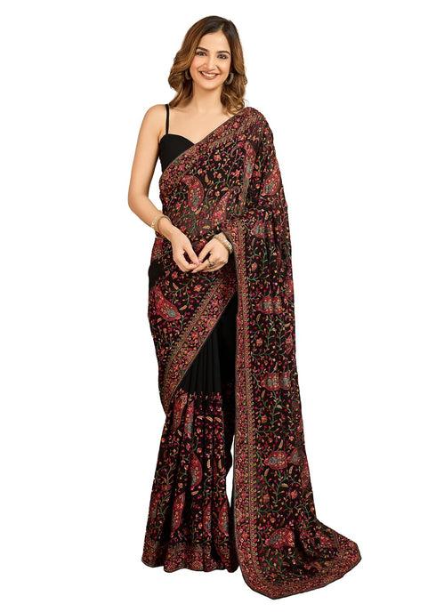 Vasthrlay Georgette Embroidery Unstitched Black Ethnic Wear