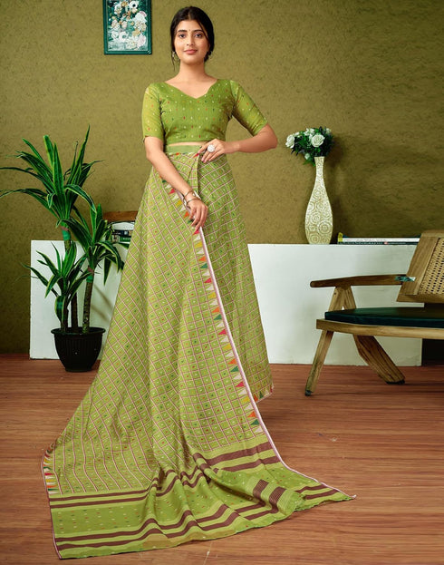 Vasthrlay Chanderi Printed Unstitched Blue Saree