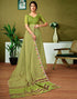 Vasthrlay Chanderi Printed Green And Multi Saree With Unstitched Blouse Piece