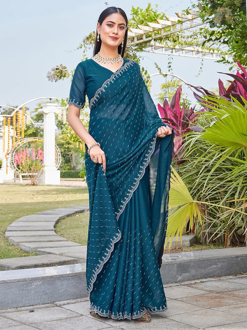 Vasthrlay Georgette Scalloped Yellow Saree