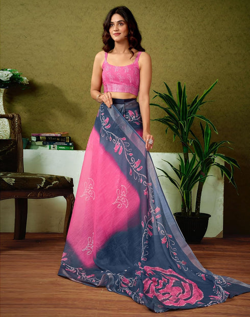 Vasthrlay Womens Cotton Printed Pink Saree