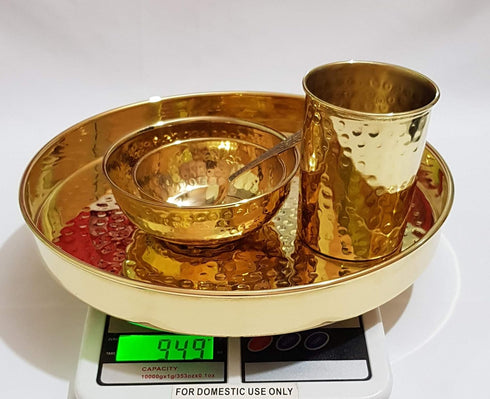 Hammered Brass Solid Dinner Thali Set -5 Pieces