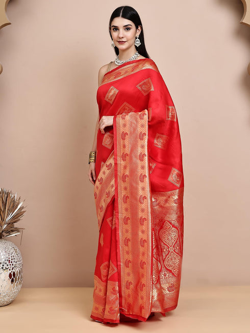 Vasthrlay Red Silk Saree