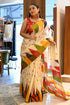 Vasthrlay Cream Printed Unstitched Saree