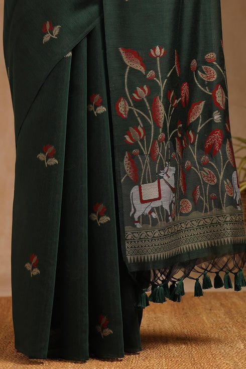 Vasthrlay Green Chanderi Pichwai