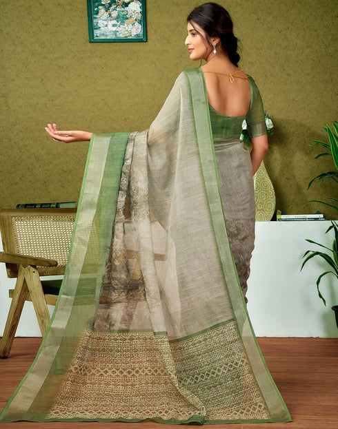 Vasthrlay Womens Cotton Printed Brown Saree
