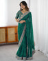 Vasthrlay Georgette Bandhani Green Saree With Unstitched Blouse Piece