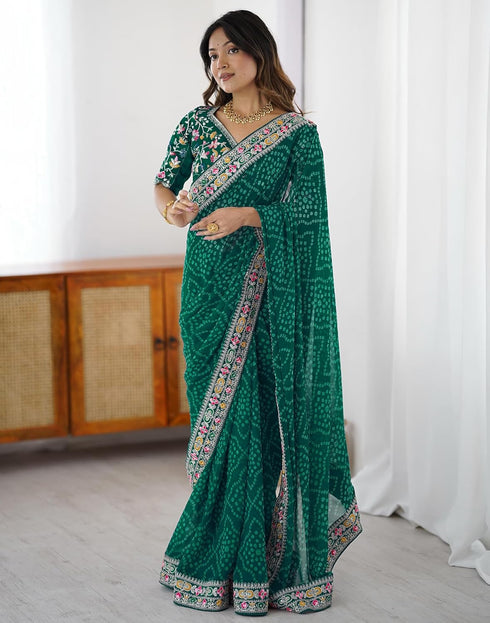 Vasthrlay Georgette Bandhani Unstitched Purple Saree