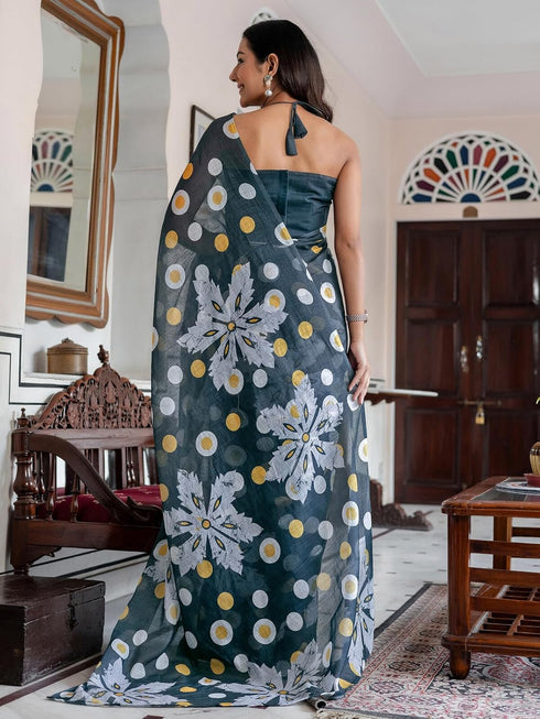 Vasthrlay Womens Printed Unstitched Dusty Pink Saree