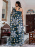 Vasthrlay Womens Printed Rama Blue Saree With Unstitched Blouse Piece