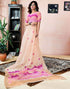 Vasthrlay Womens Printed Light Peach And Pink Saree With Unstitched Blouse Piece