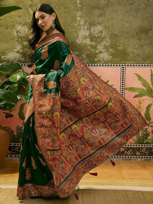 Vasthrlay Womens Weaving Unstitched Green Saree