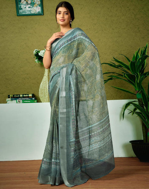 Vasthrlay Womens Cotton Printed Brown Saree