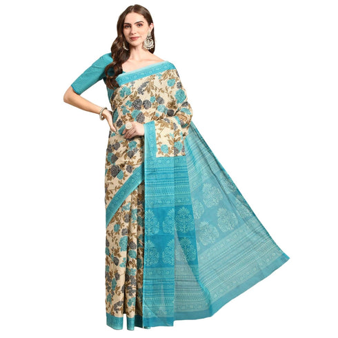 Vasthrlay Cotton Printed Mulmul Blue Saree