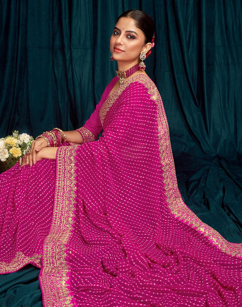 Vasthrlay Embroidery Georgette Pink1 Saree With Unstitched Blouse Piece