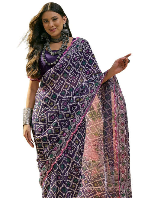 Vasthrlay Georgette Printed Blue Saree
