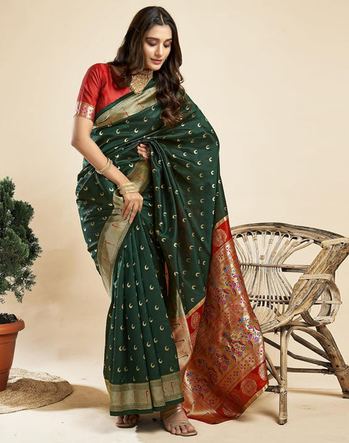 Vasthrlay Paithani Jacquard Unstitched Pink Saree
