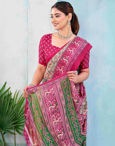 Vasthrlay Georgette Bandhani Unstitched Teal Saree
