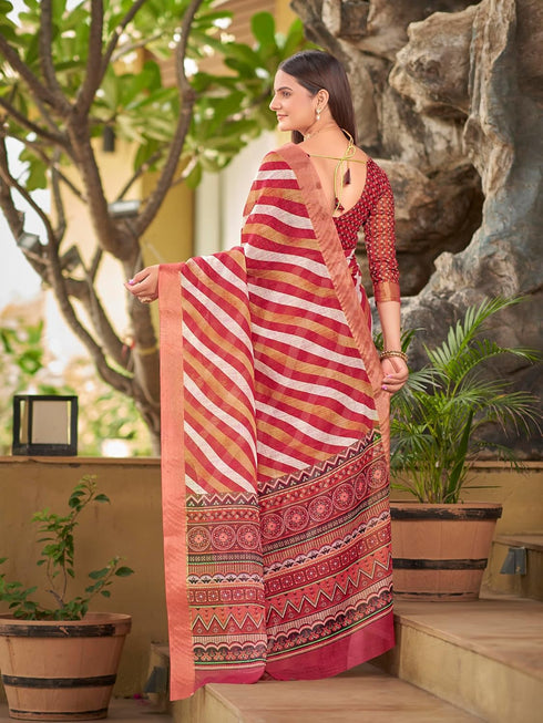 Vasthrlay Chanderi Leheriya Mothra Saree Multicolor