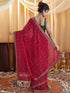 Vasthrlay Georgette Bandhani Unstitched Dark Green Saree
