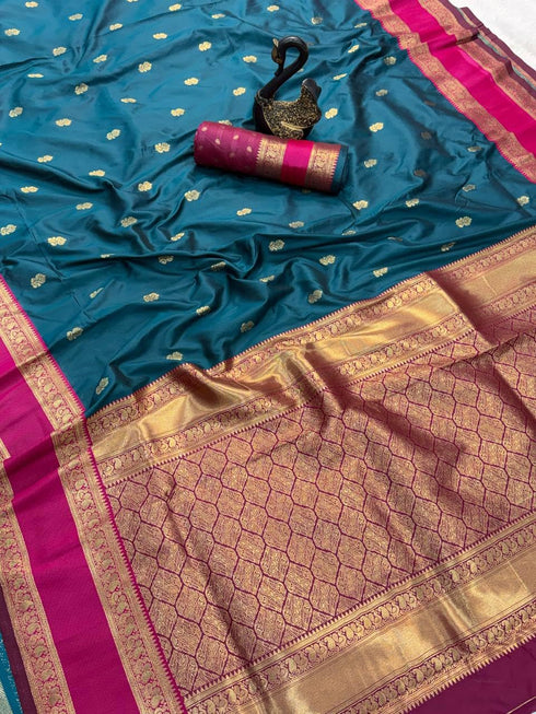 Vasthrlay Kanjivaram Floral Design Contrast Seagreen