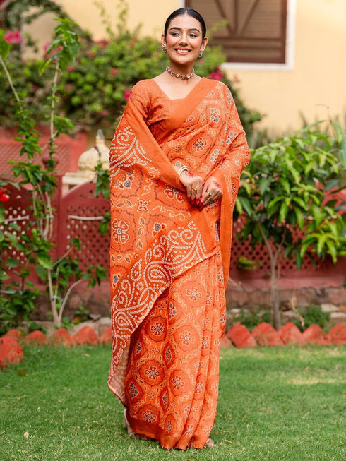 Vasthrlay Bandhani Printed Unstitched Peach Saree