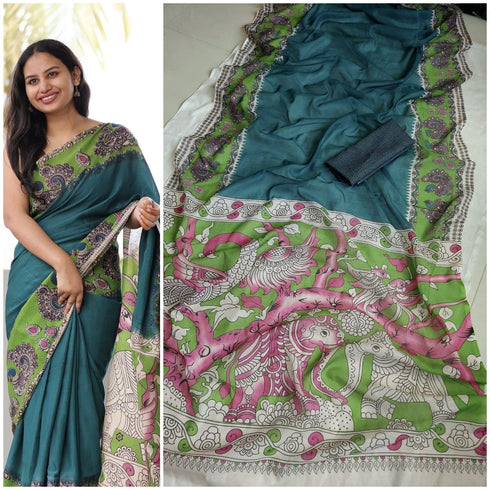 Vasthrlay Kalamkari Printed Cotton Linen Traditional