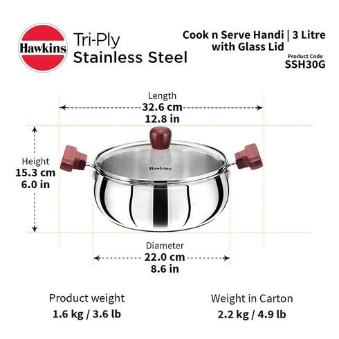 Hawkins 3 Litre Cook n Serve Handi