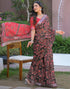 Vasthrlay Womens Printed Unstitched Dark Green Saree