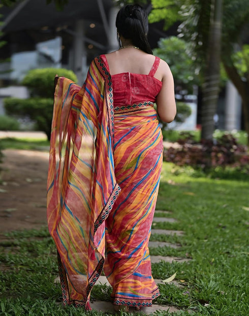 Vasthrlay Chiffon Printed Unstitched Pink Saree