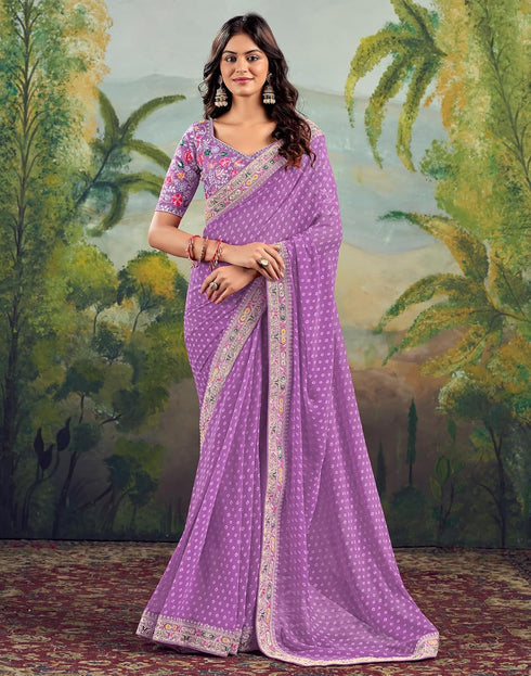 Vasthrlay Embroidery Traditional Unstitched Violet Saree