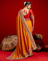 Vasthrlay Vichitra Embroidery Orange Saree With Red Unstitched Blouse Piece