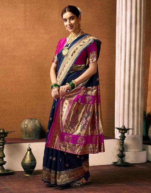 Vasthrlay Paithani Banarasi Unstitched Green Saree