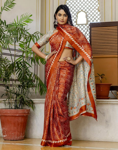 Vasthrlay Bandhani Printed Unstitched Wine Saree
