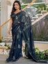 Vasthrlay Georgette Printed Rama Blue Saree With Unstitched Blouse Piece