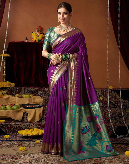 Vasthrlay Womens Paithani Unstitched Pink Saree