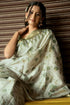 Vasthrlay Sage Green Abstract Print Polyester Saree With Zari Border And Unstitched Blouse Piece