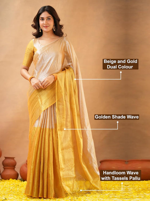 Vasthrlay Handloom Unstitched Beigegold Ethnic Wear