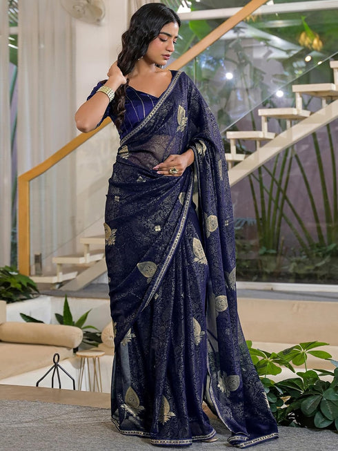 Vasthrlay Georgette Printed Unstitched Green Saree