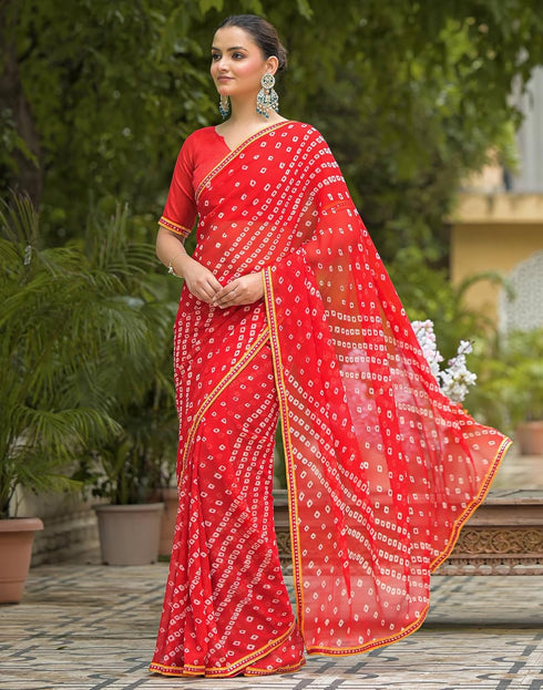 Vasthrlay Georgette Bandhani Unstitched Green Saree