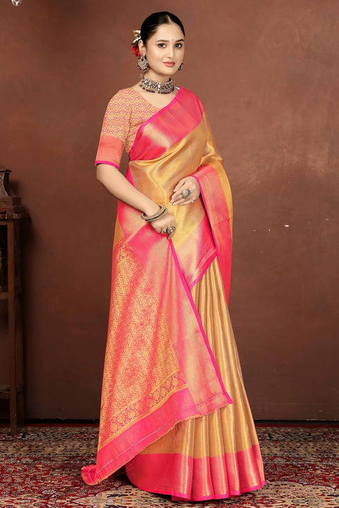 Vsathrlay Gold Kanjivaram Banarasi Festival Ethnic Wear