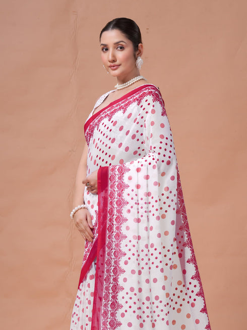 Vasthrlay Red Unstitched Saree
