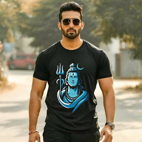 Roman Hills Black Round Neck Half-Sleeve Cotton T-Shirt for Man