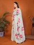 Vasthrlay Light Cream Linen Floral | Striped | Check Design Printed Saree With Solid Unstitched Linen Blouse Piece