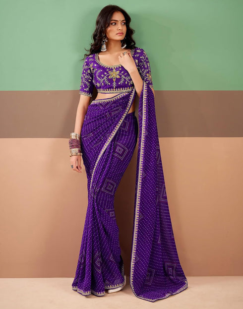 Vasthrlay Georgette Embroidery Unstitched Dark Green Saree